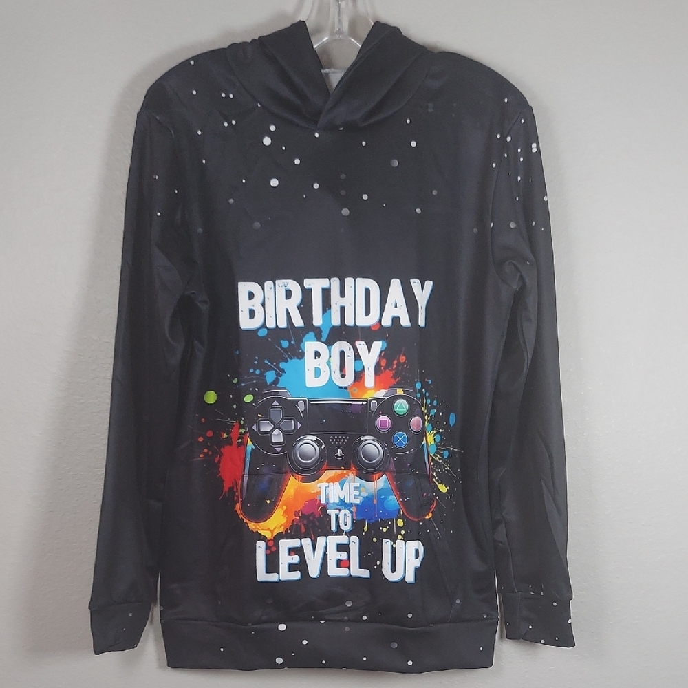 Black Gaming Birthday Hoodie with Colorful Graphics